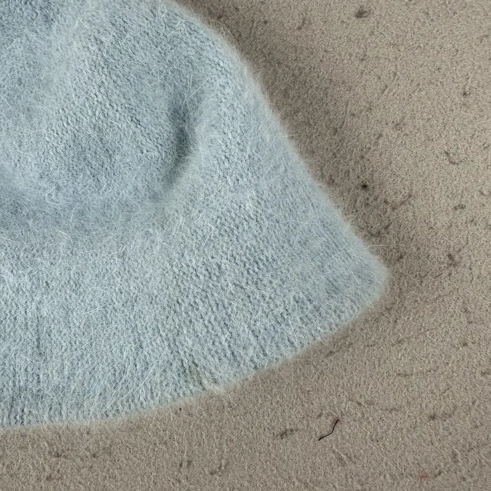 Y2K Bobby Jack Girls Fuzzy Angora Beanie Hat Blue‎ Monkey Embroidered Knit Retro